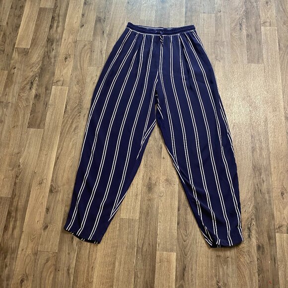 Vintage Inclinations Blue Striped Pants High Rise Tapered Size Large - Picture 1 of 6